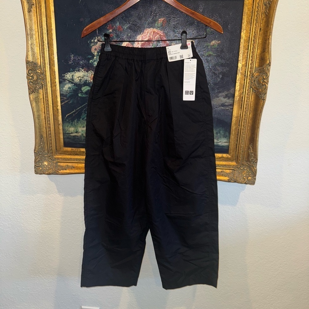 Uniqlo Black Pull On Casual Parachute Cropped High Waist Pants Size XXS NEW - Picture 3 of 8